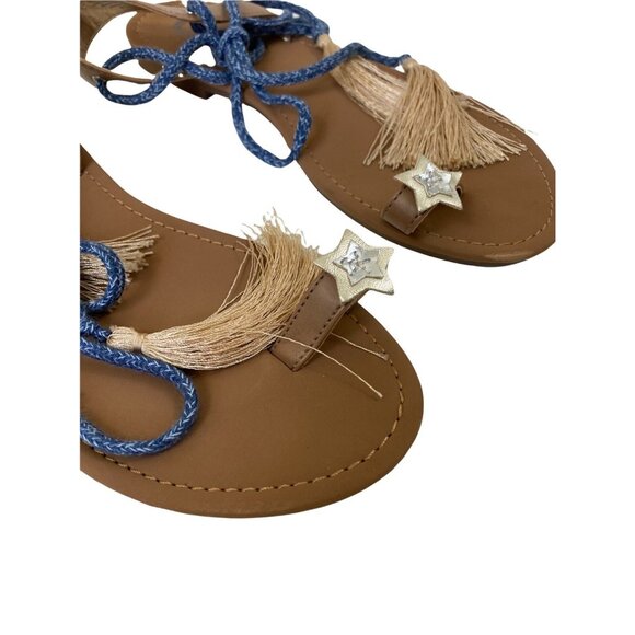 Sam Edelman Sandals Womens Size 6 Blue Gold Tassle Star Rhinestone Strappy Boho - Picture 5 of 10